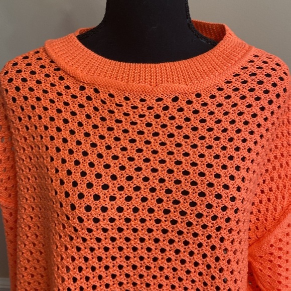 Davi & Dani Open Knit Drop Shoulder Sweater Neon Orange Small NWT - Picture 3 of 11